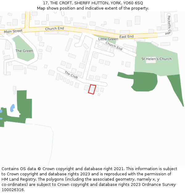 17, THE CROFT, SHERIFF HUTTON, YORK, YO60 6SQ: Location map and indicative extent of plot