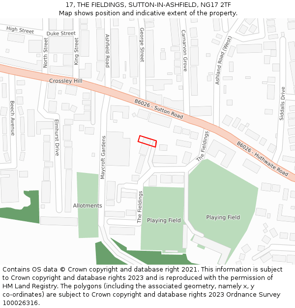 17, THE FIELDINGS, SUTTON-IN-ASHFIELD, NG17 2TF: Location map and indicative extent of plot