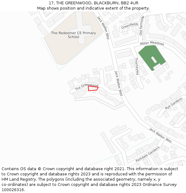 17, THE GREENWOOD, BLACKBURN, BB2 4UR: Location map and indicative extent of plot