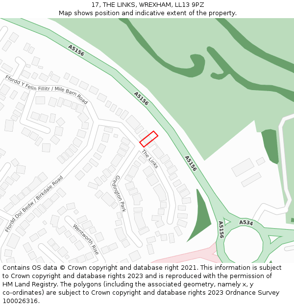 17, THE LINKS, WREXHAM, LL13 9PZ: Location map and indicative extent of plot