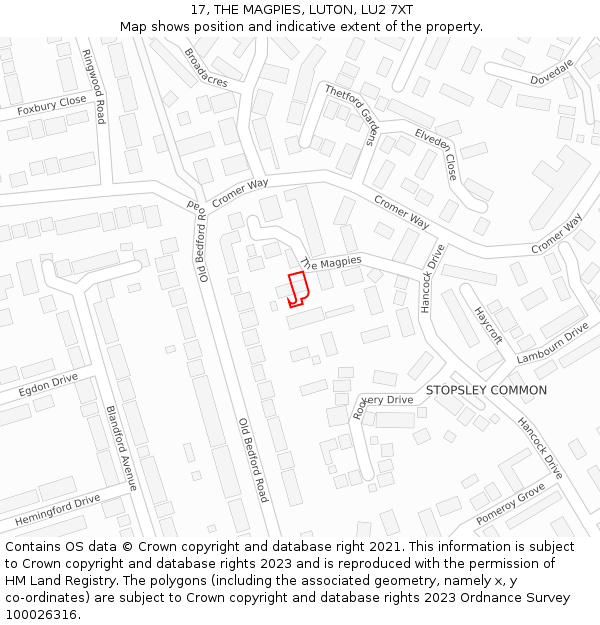 17, THE MAGPIES, LUTON, LU2 7XT: Location map and indicative extent of plot