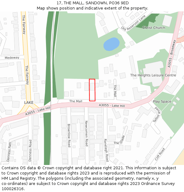 17, THE MALL, SANDOWN, PO36 9ED: Location map and indicative extent of plot