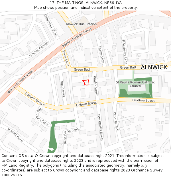 17, THE MALTINGS, ALNWICK, NE66 1YA: Location map and indicative extent of plot