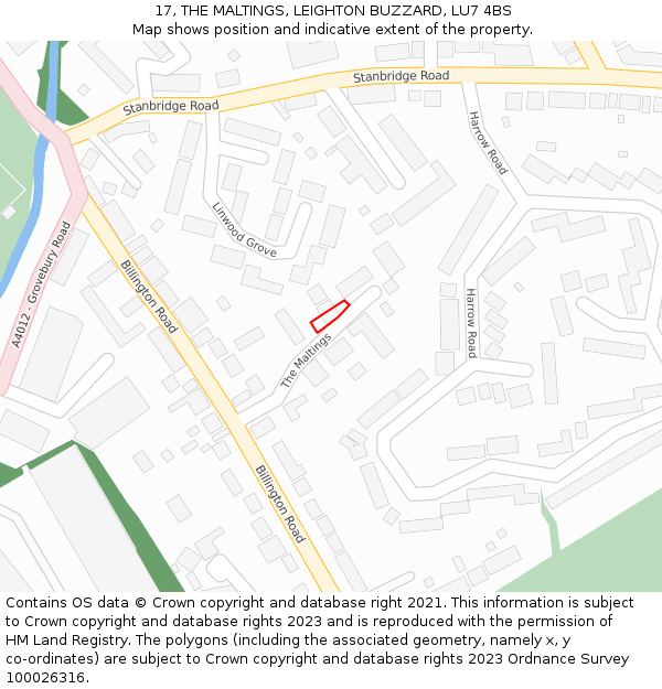 17, THE MALTINGS, LEIGHTON BUZZARD, LU7 4BS: Location map and indicative extent of plot