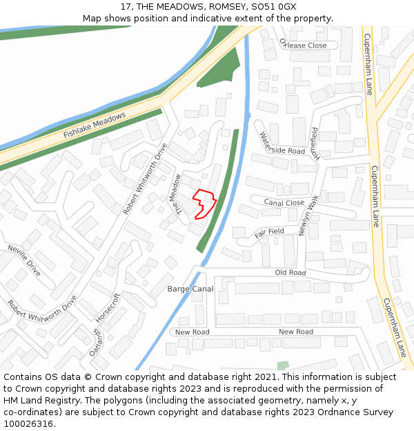 17, THE MEADOWS, ROMSEY, SO51 0GX: Location map and indicative extent of plot