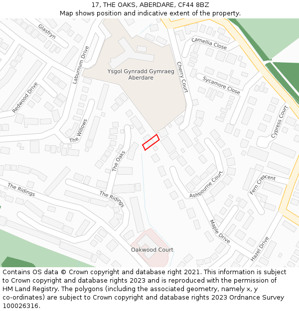 17, THE OAKS, ABERDARE, CF44 8BZ: Location map and indicative extent of plot