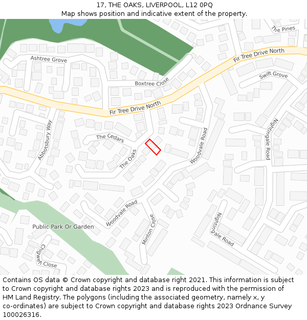 17, THE OAKS, LIVERPOOL, L12 0PQ: Location map and indicative extent of plot
