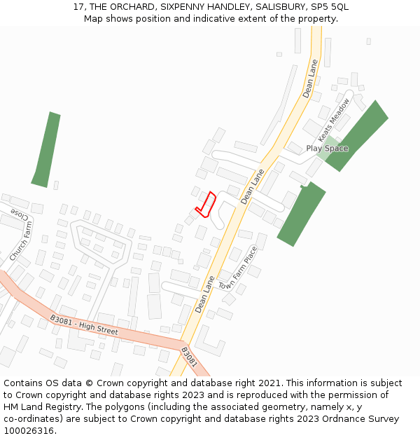 17, THE ORCHARD, SIXPENNY HANDLEY, SALISBURY, SP5 5QL: Location map and indicative extent of plot