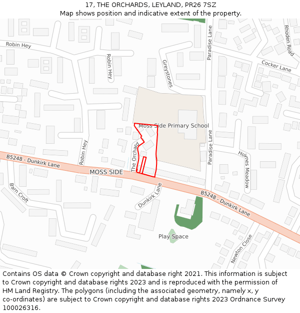 17, THE ORCHARDS, LEYLAND, PR26 7SZ: Location map and indicative extent of plot