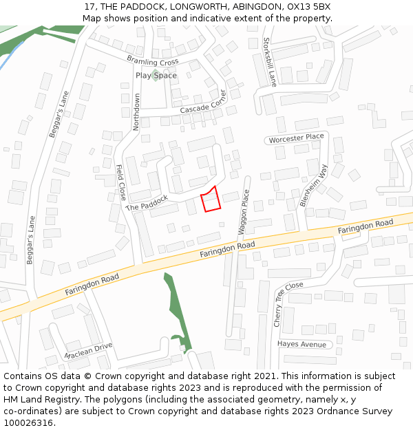 17, THE PADDOCK, LONGWORTH, ABINGDON, OX13 5BX: Location map and indicative extent of plot