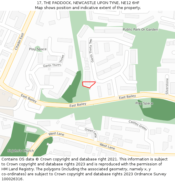 17, THE PADDOCK, NEWCASTLE UPON TYNE, NE12 6HF: Location map and indicative extent of plot