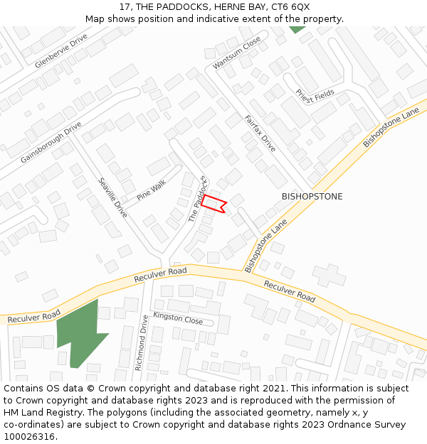 17, THE PADDOCKS, HERNE BAY, CT6 6QX: Location map and indicative extent of plot