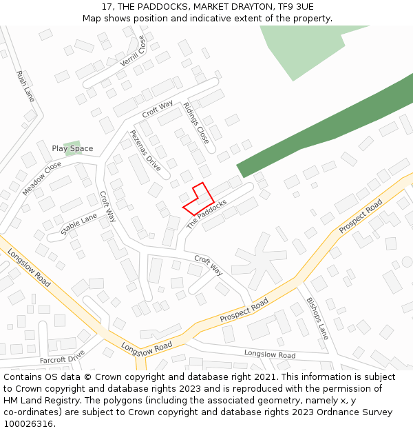 17, THE PADDOCKS, MARKET DRAYTON, TF9 3UE: Location map and indicative extent of plot