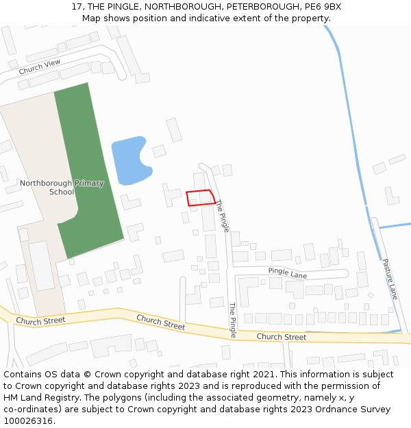 17, THE PINGLE, NORTHBOROUGH, PETERBOROUGH, PE6 9BX: Location map and indicative extent of plot