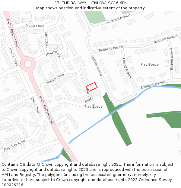 17, THE RAILWAY, HENLOW, SG16 6FN: Location map and indicative extent of plot