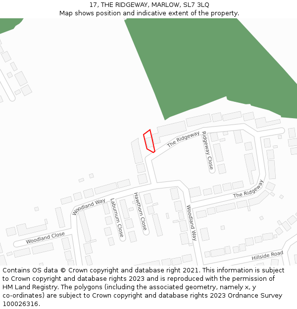 17, THE RIDGEWAY, MARLOW, SL7 3LQ: Location map and indicative extent of plot