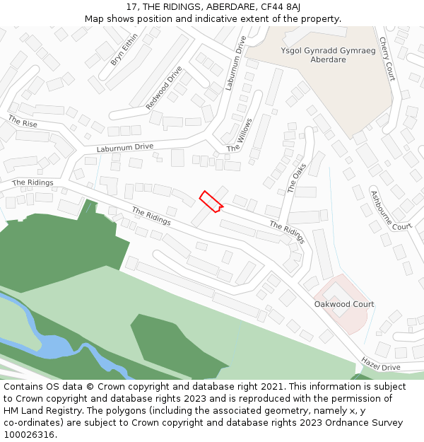 17, THE RIDINGS, ABERDARE, CF44 8AJ: Location map and indicative extent of plot