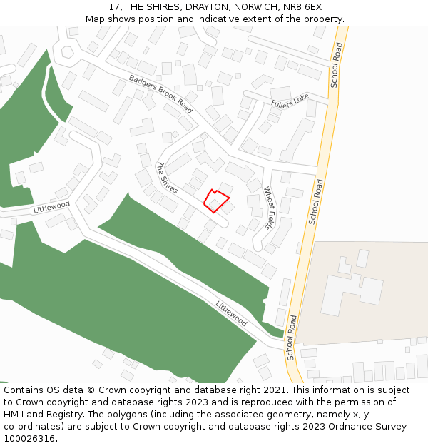 17, THE SHIRES, DRAYTON, NORWICH, NR8 6EX: Location map and indicative extent of plot