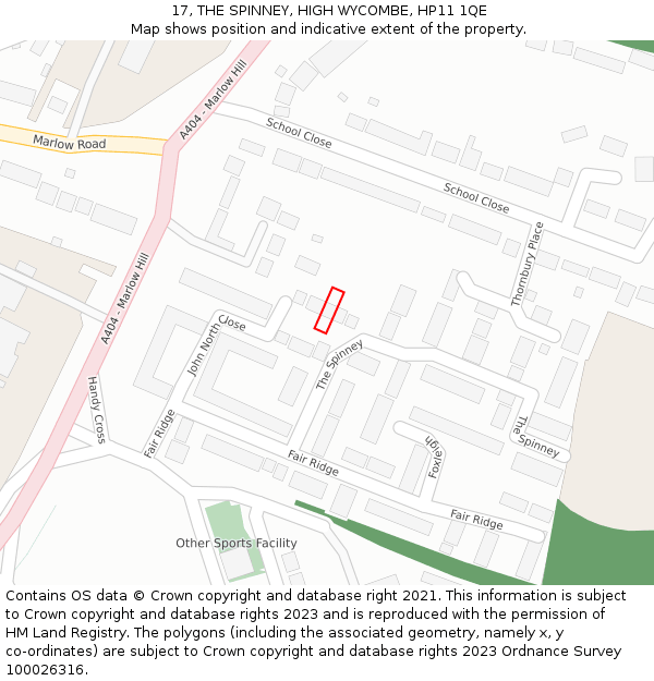 17, THE SPINNEY, HIGH WYCOMBE, HP11 1QE: Location map and indicative extent of plot