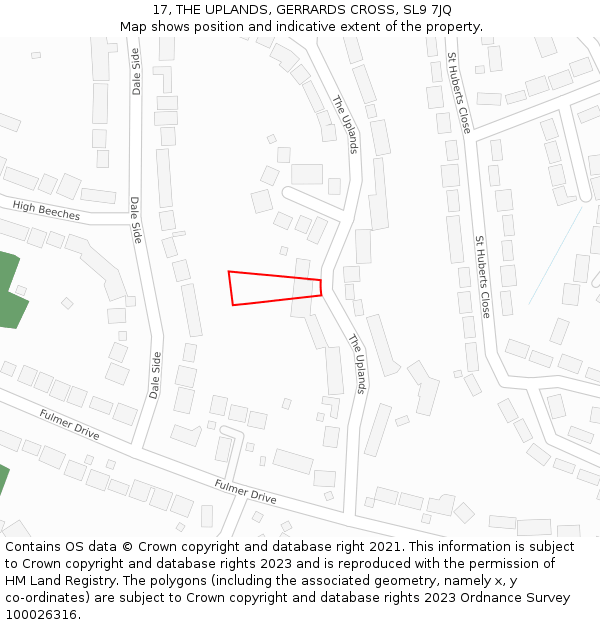 17, THE UPLANDS, GERRARDS CROSS, SL9 7JQ: Location map and indicative extent of plot