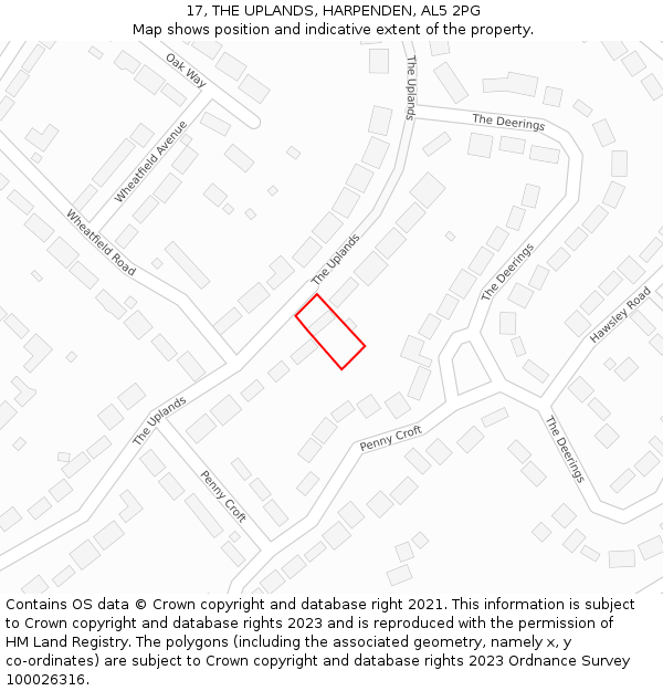 17, THE UPLANDS, HARPENDEN, AL5 2PG: Location map and indicative extent of plot