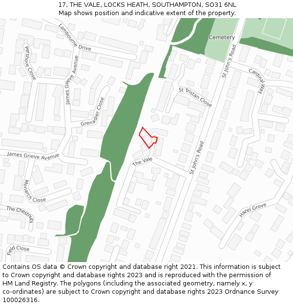 17, THE VALE, LOCKS HEATH, SOUTHAMPTON, SO31 6NL: Location map and indicative extent of plot