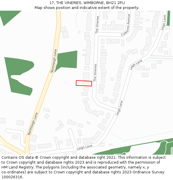 17, THE VINERIES, WIMBORNE, BH21 2PU: Location map and indicative extent of plot