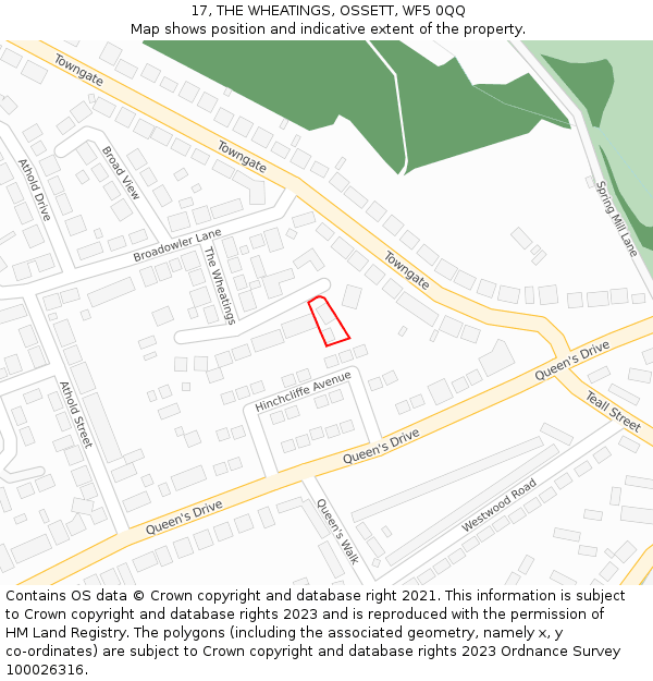 17, THE WHEATINGS, OSSETT, WF5 0QQ: Location map and indicative extent of plot