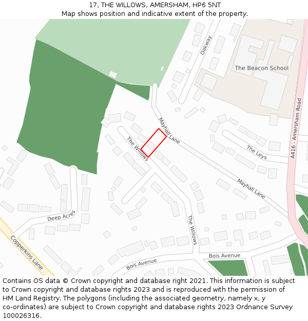 17, THE WILLOWS, AMERSHAM, HP6 5NT: Location map and indicative extent of plot