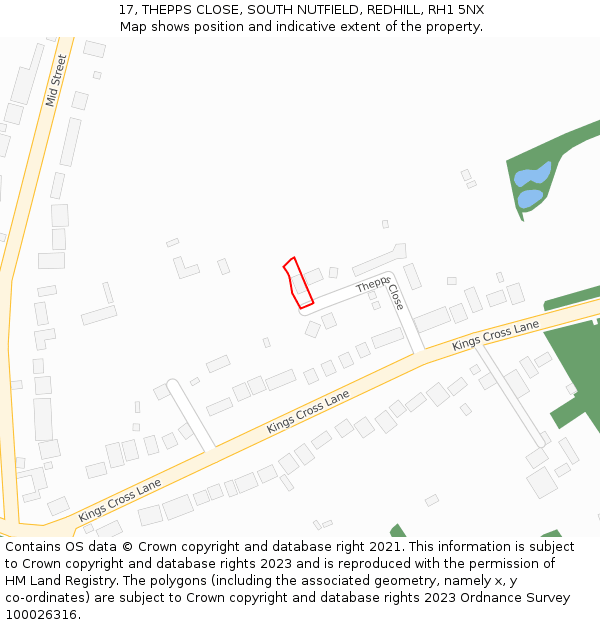 17, THEPPS CLOSE, SOUTH NUTFIELD, REDHILL, RH1 5NX: Location map and indicative extent of plot