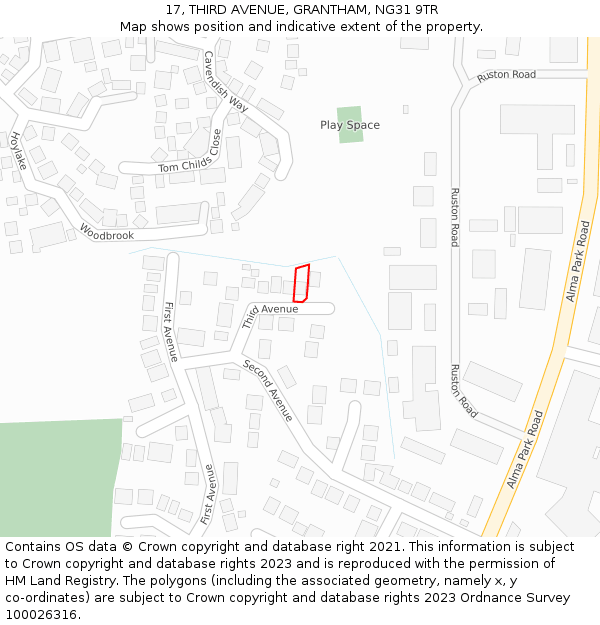 17, THIRD AVENUE, GRANTHAM, NG31 9TR: Location map and indicative extent of plot