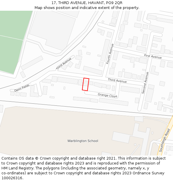 17, THIRD AVENUE, HAVANT, PO9 2QR: Location map and indicative extent of plot