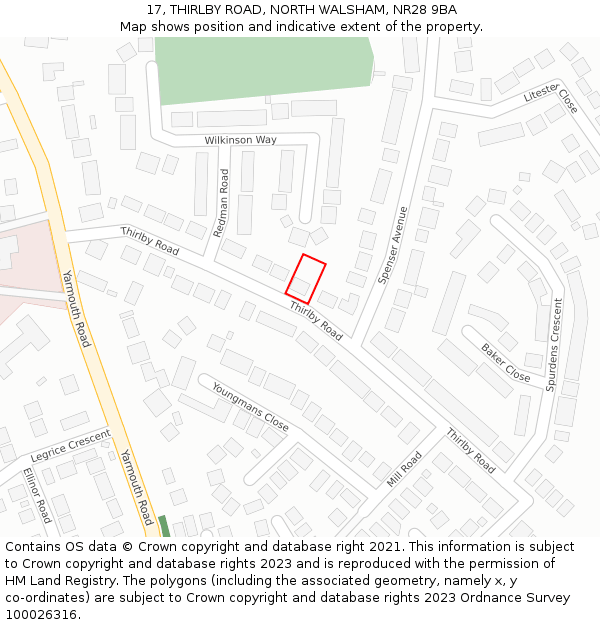 17, THIRLBY ROAD, NORTH WALSHAM, NR28 9BA: Location map and indicative extent of plot