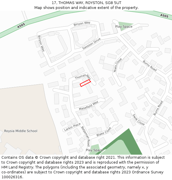 17, THOMAS WAY, ROYSTON, SG8 5UT: Location map and indicative extent of plot