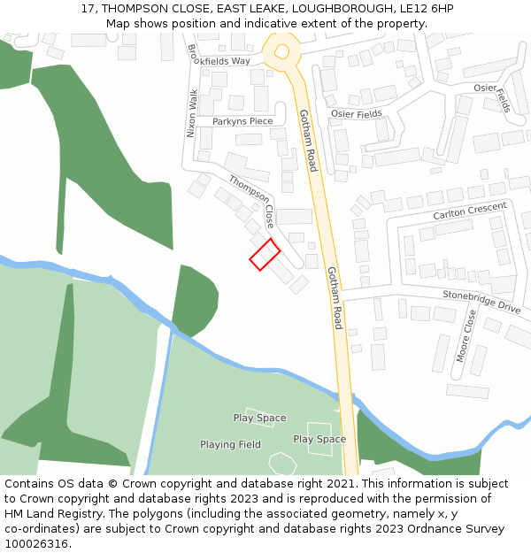 17, THOMPSON CLOSE, EAST LEAKE, LOUGHBOROUGH, LE12 6HP: Location map and indicative extent of plot