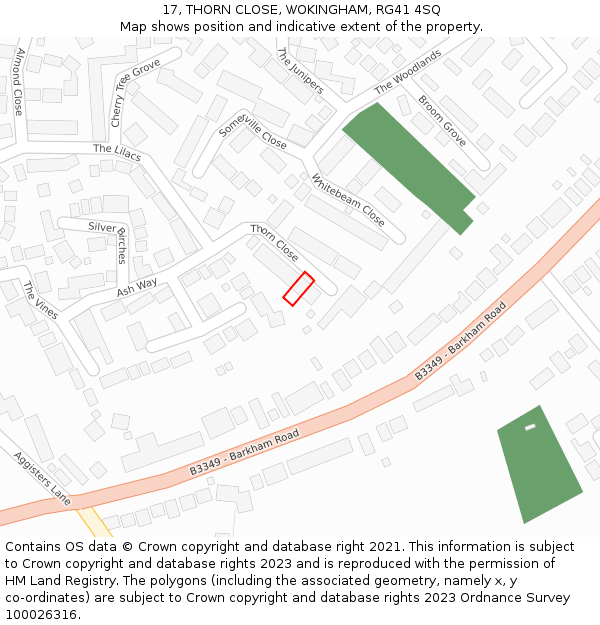 17, THORN CLOSE, WOKINGHAM, RG41 4SQ: Location map and indicative extent of plot