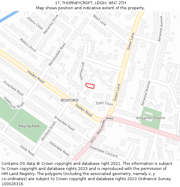 17, THORNEYCROFT, LEIGH, WN7 2TH: Location map and indicative extent of plot