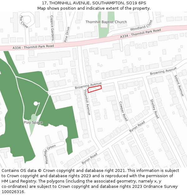 17, THORNHILL AVENUE, SOUTHAMPTON, SO19 6PS: Location map and indicative extent of plot