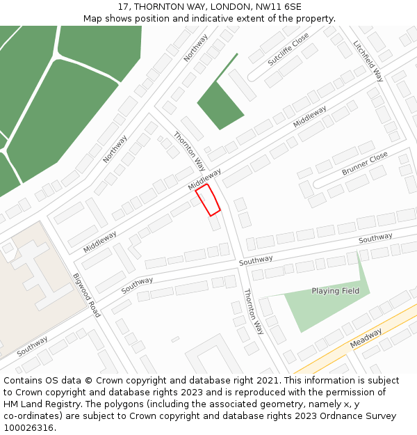 17, THORNTON WAY, LONDON, NW11 6SE: Location map and indicative extent of plot