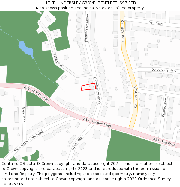 17, THUNDERSLEY GROVE, BENFLEET, SS7 3EB: Location map and indicative extent of plot