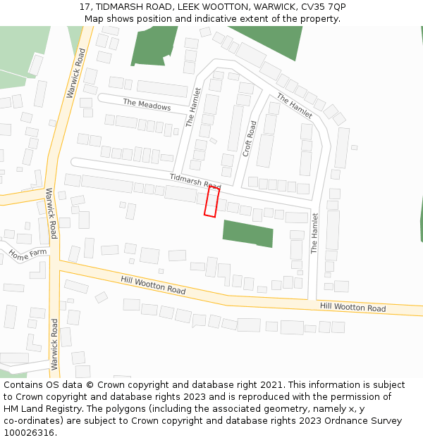 17, TIDMARSH ROAD, LEEK WOOTTON, WARWICK, CV35 7QP: Location map and indicative extent of plot