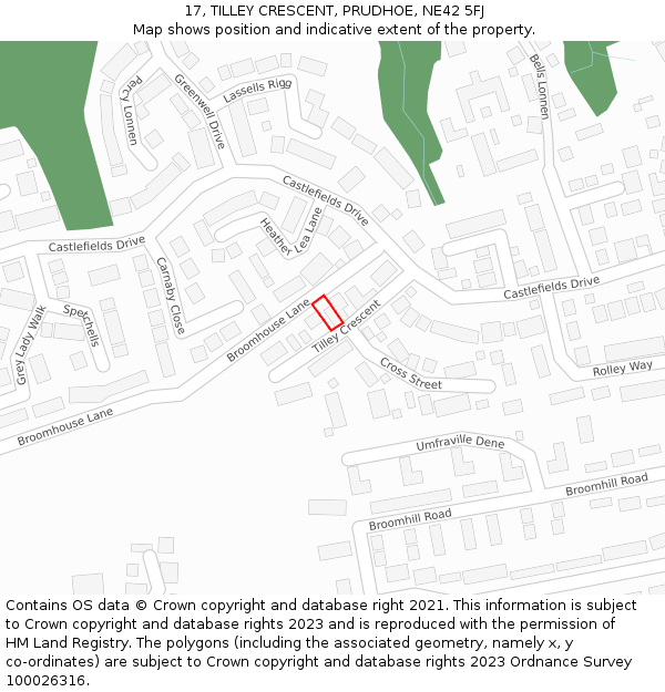 17, TILLEY CRESCENT, PRUDHOE, NE42 5FJ: Location map and indicative extent of plot