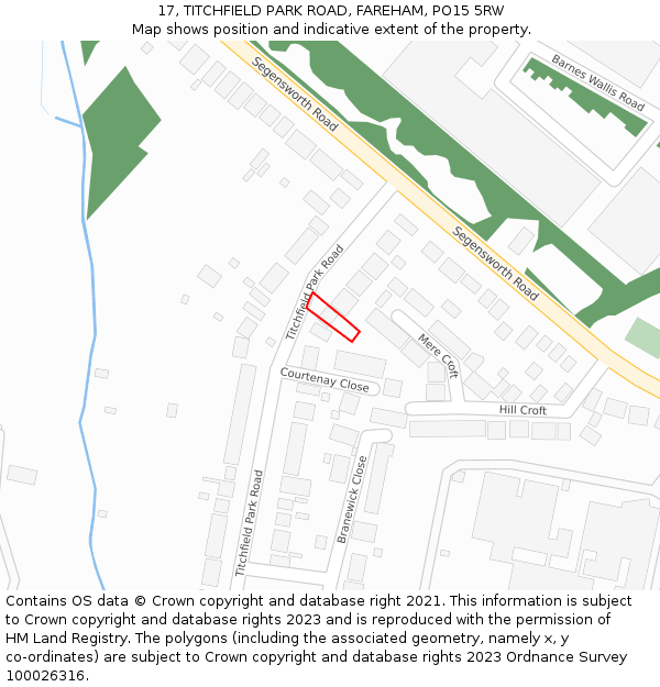 17, TITCHFIELD PARK ROAD, FAREHAM, PO15 5RW: Location map and indicative extent of plot