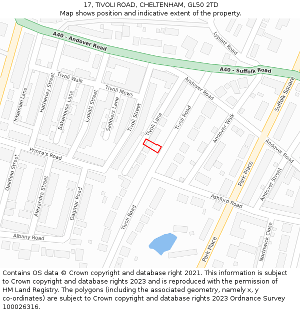 17, TIVOLI ROAD, CHELTENHAM, GL50 2TD: Location map and indicative extent of plot
