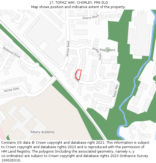 17, TOPAZ WAY, CHORLEY, PR6 0LQ: Location map and indicative extent of plot