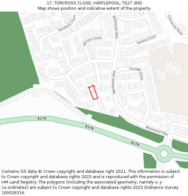 17, TORCROSS CLOSE, HARTLEPOOL, TS27 3ND: Location map and indicative extent of plot