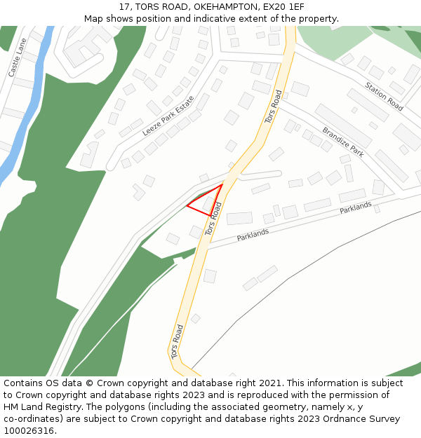 17, TORS ROAD, OKEHAMPTON, EX20 1EF: Location map and indicative extent of plot