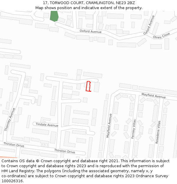 17, TORWOOD COURT, CRAMLINGTON, NE23 2BZ: Location map and indicative extent of plot