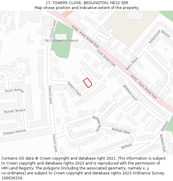 17, TOWERS CLOSE, BEDLINGTON, NE22 5ER: Location map and indicative extent of plot