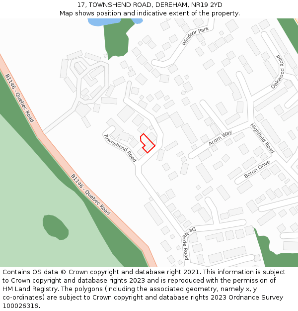 17, TOWNSHEND ROAD, DEREHAM, NR19 2YD: Location map and indicative extent of plot